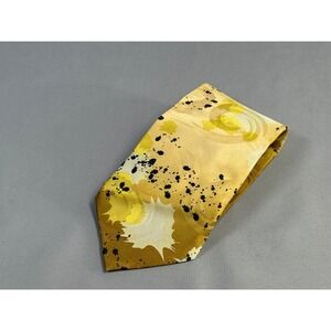 Alberto Zerra Men's 100% Silk Tie Hand Made Yellow‎ Abstract Splatter Old Money